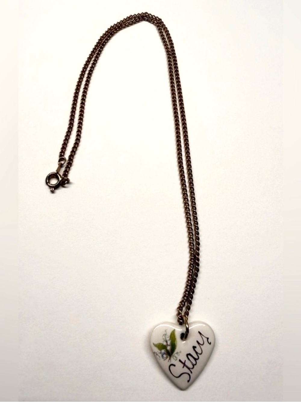 Vintage Gold Tone “Stacy” Heart Pendant Necklace Floral 18”